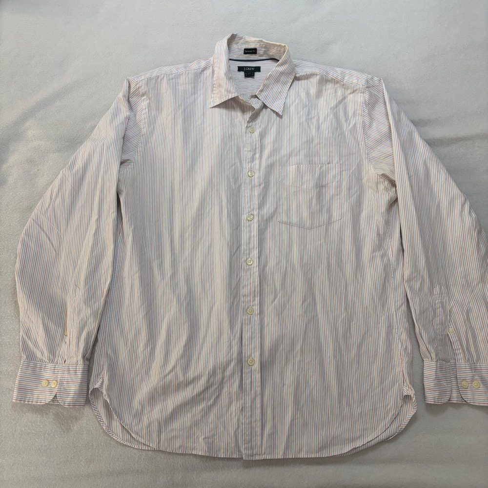 J.Crew Mens Tailored Fit Striped Button Down Shirt L Blue Orange White Cotton